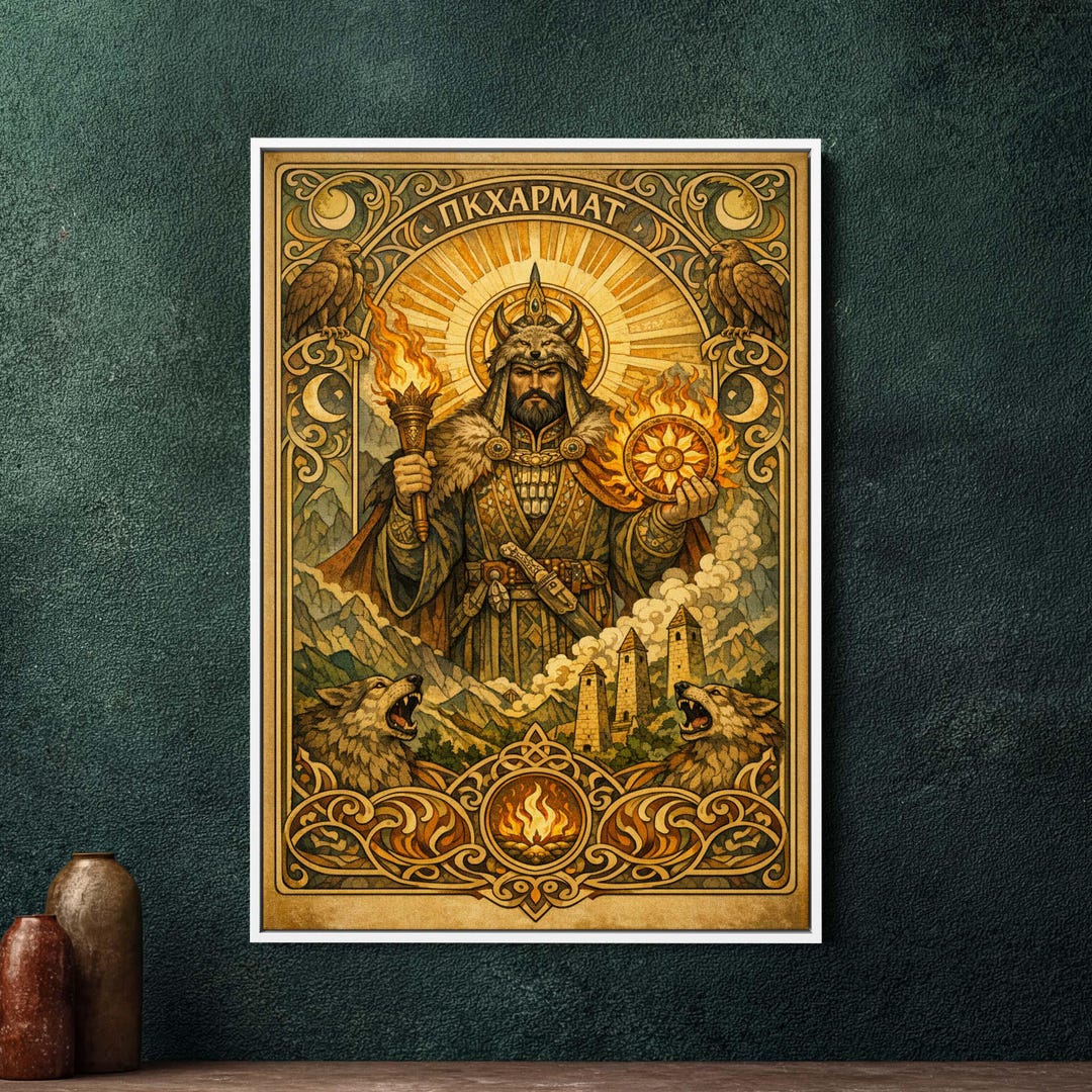 Pkharmat God Art Nouveau Framed Canvas - Large Mythology Wall Decor ...