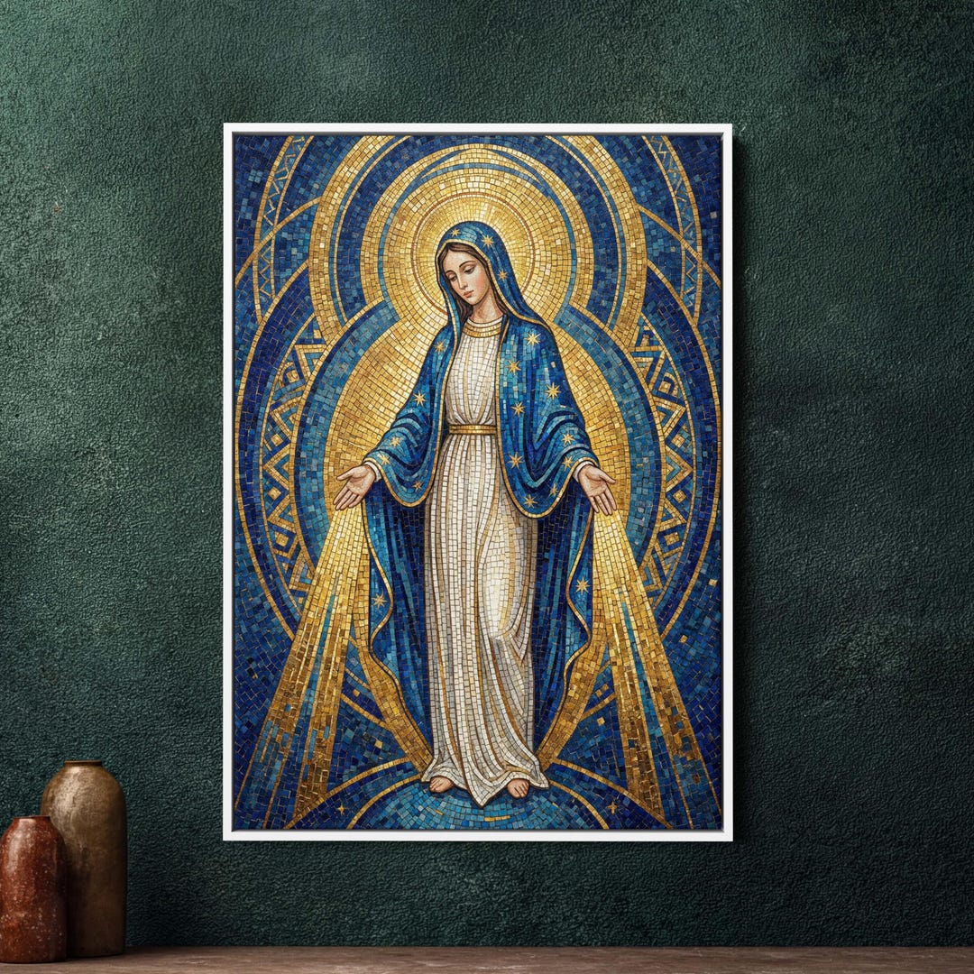 Virgin Mary Mosaic Style Big Framed Canvas, Large Christian Wall Art ...