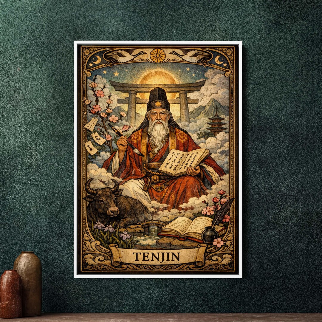 Tenjin Tarot Art Large Framed Canvas, Japanese Shinto Deity Wall Decor ...