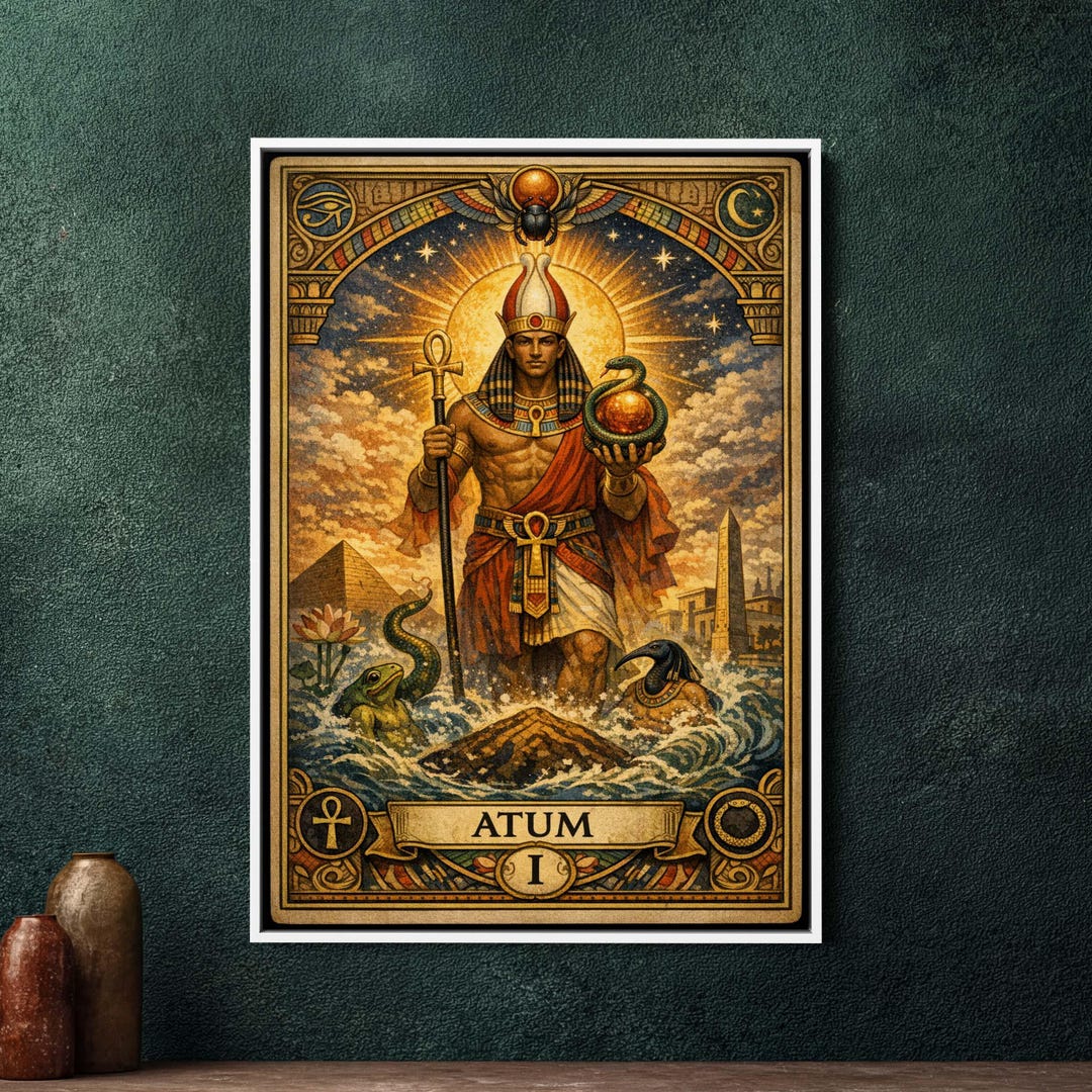 Atum Egyptian God Tarot Art, Large Framed Canvas Wall Art, Mythology ...