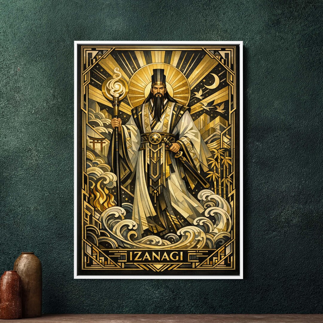 Izanagi Japanese God Art Deco Large Framed Canvas Wall Art, Shinto ...