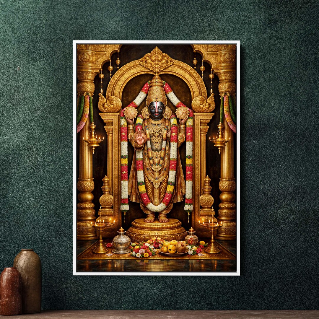 Venkateswara Tirupati Balaji Framed Canvas Wall Art, Large Spiritual ...