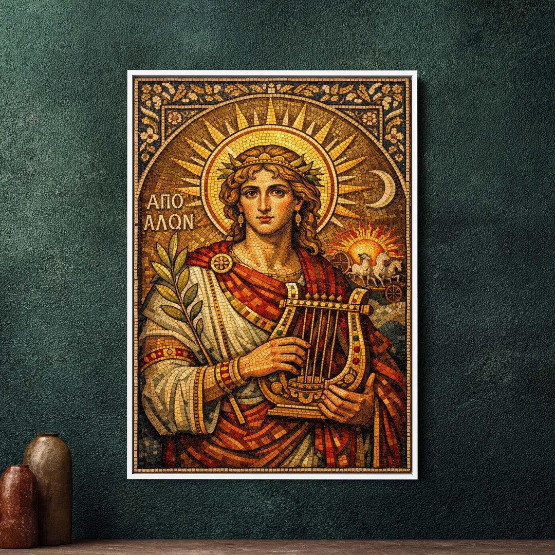 Apollo Byzantine Icon Mosaic Framed Canvas Wall Art - Large Greek ...
