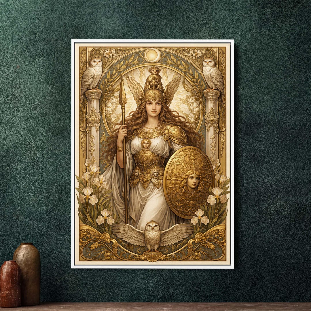 Minerva Art Nouveau Framed Canvas Wall Art, Large Art Nouveau Goddess ...