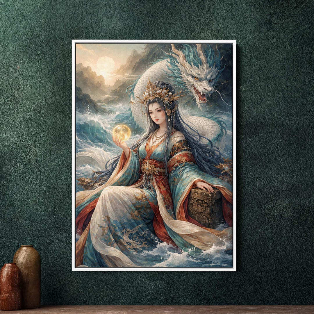 Ryujin Dragon Framed Canvas Wall Art - Large Japanese Mythology ...