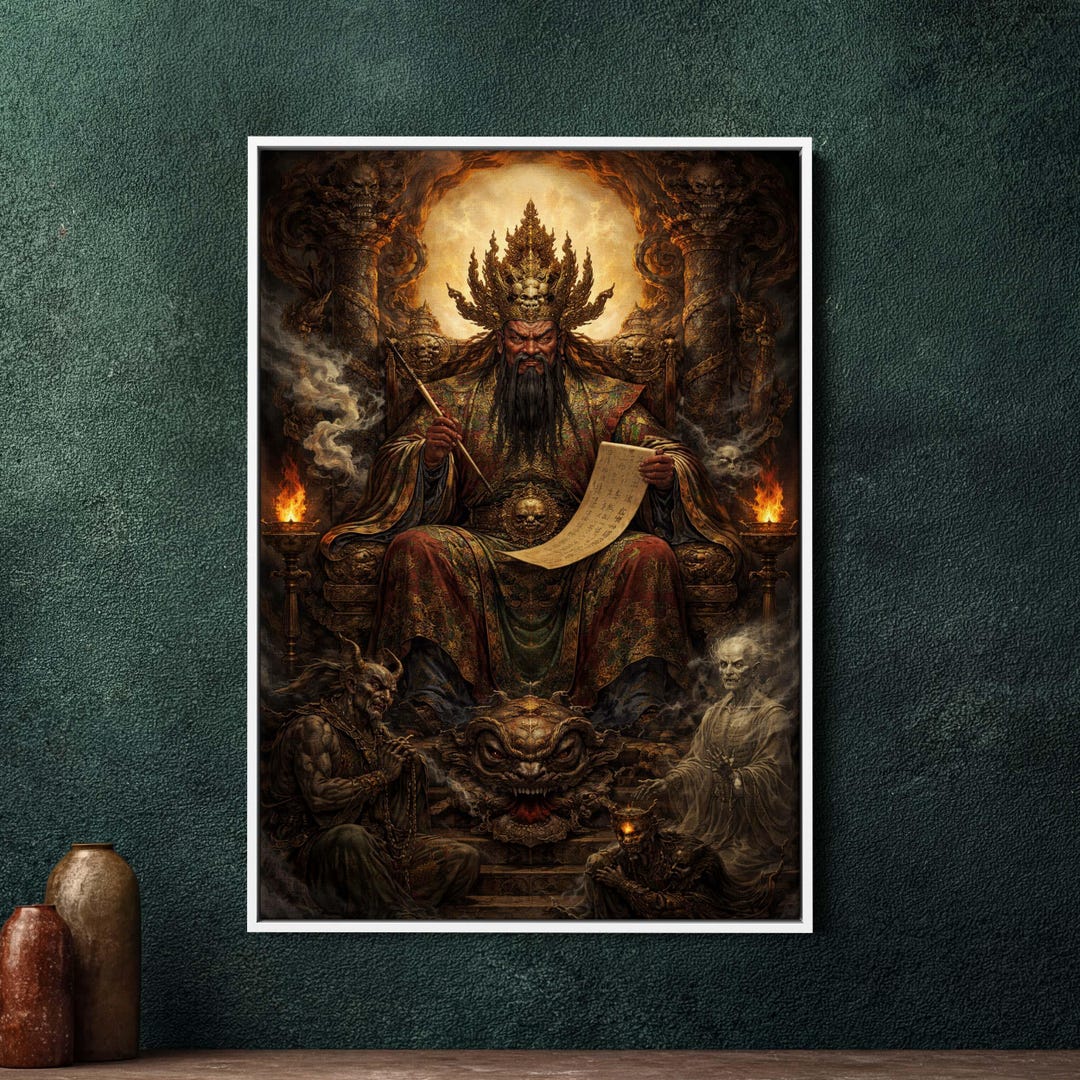 Yanluo Yanluo Wang Large Framed Canvas Wall Art, Traditional Chinese Painting ...