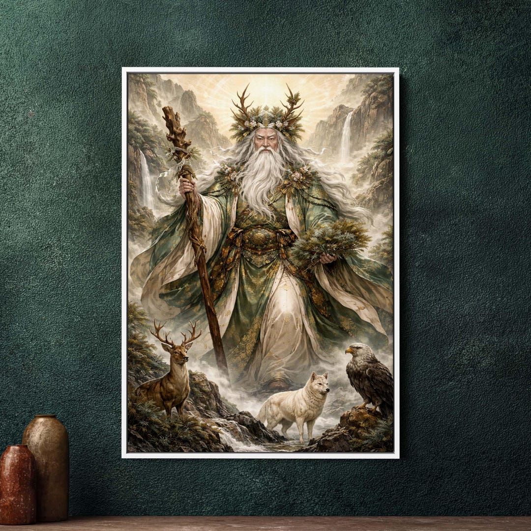 Oyamatsumi Mountain God Painting, Large Framed Canvas Wall Art ...