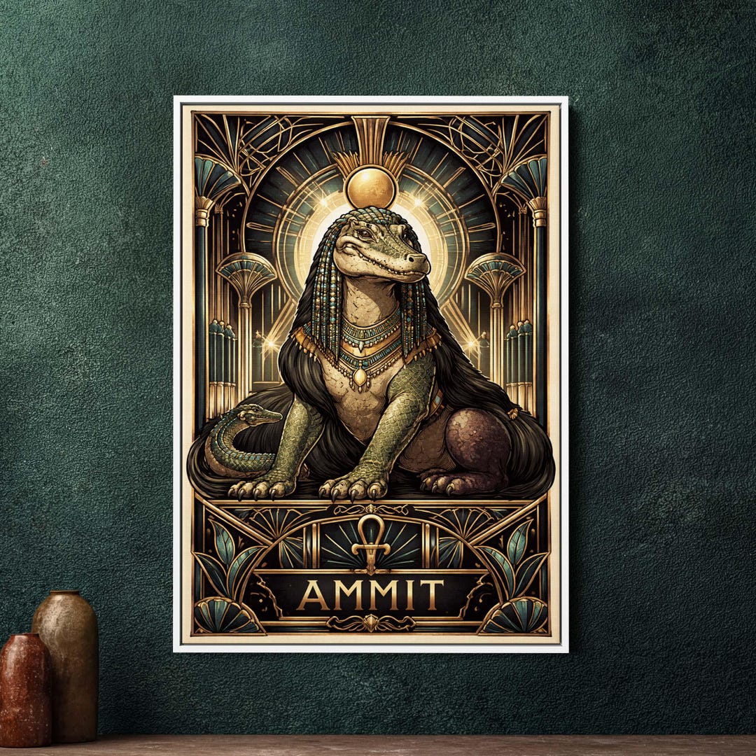 Ammit Egyptian Goddess Art Deco Large Framed Canvas Wall Art - Ancient ...