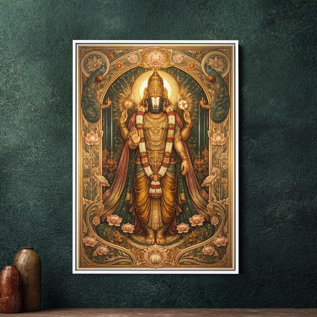 Venkateswara Wall Art, Art Nouveau Framed Canvas Print, Large Art ...