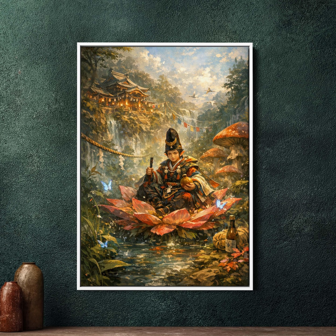 Sukunahikona Shinto God Wall Art - Large Framed Canvas Print - Colorful ...