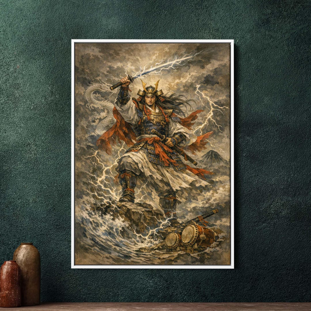 Takemikazuchi Shinto God Framed Canvas Wall Art - Japanese Mythology ...
