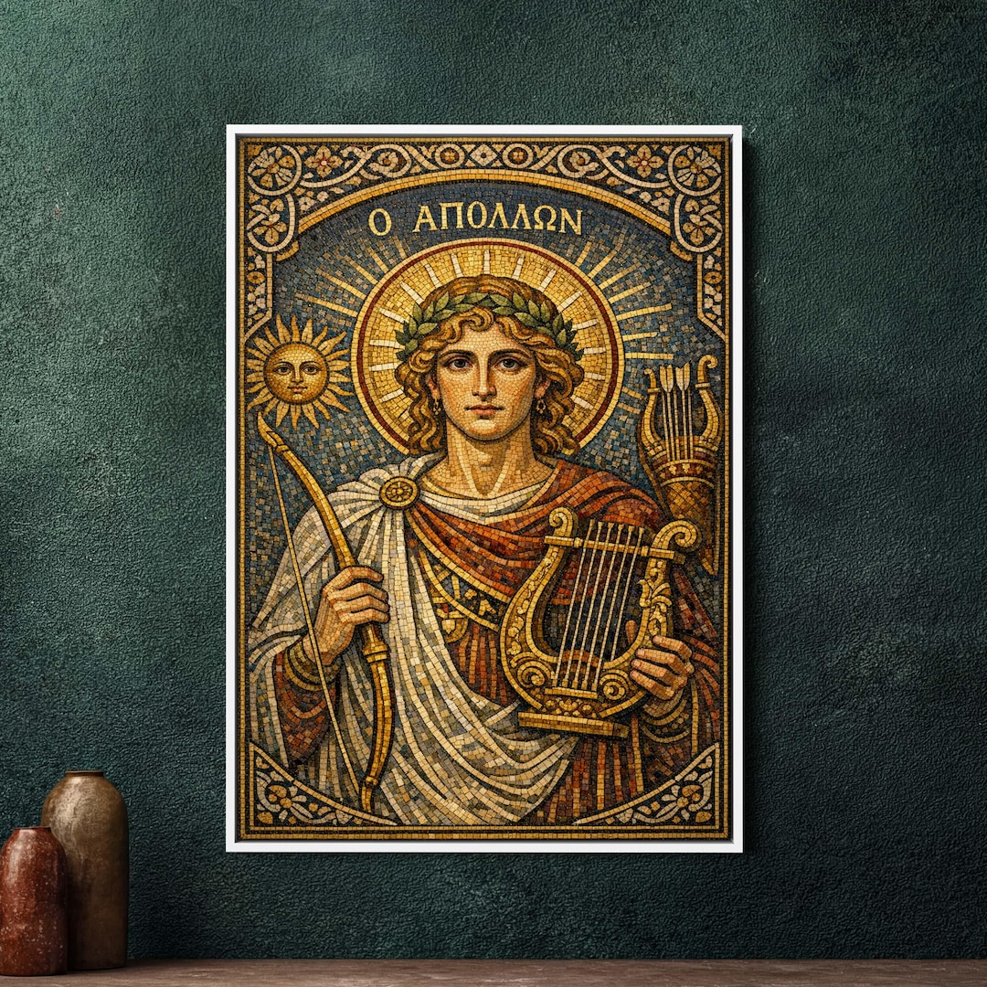 Apollo Mosaic Byzantine Icon Framed Canvas - Greek God Mythology Wall ...
