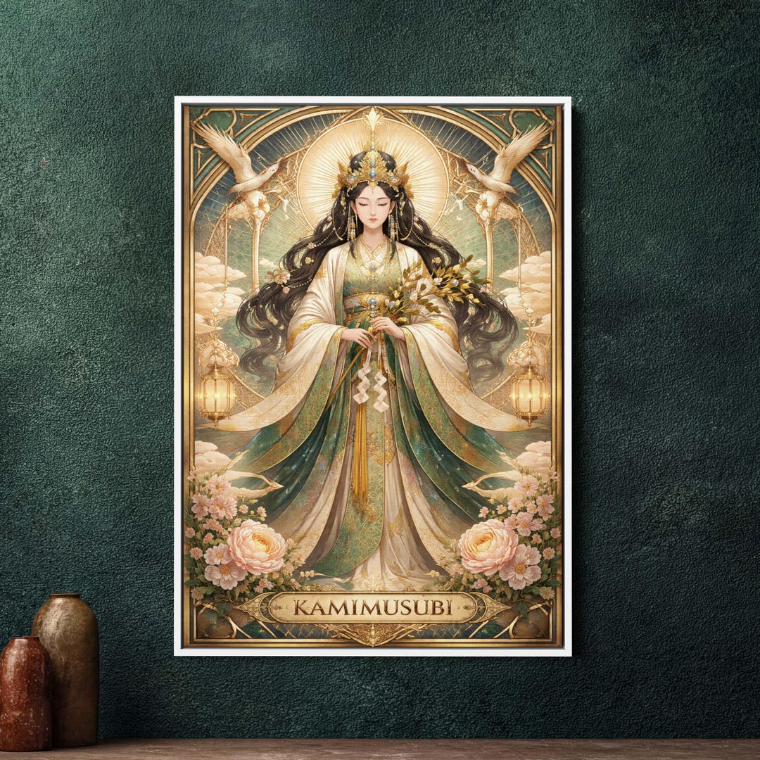 Kamimusubi Art Deco Framed Canvas Wall Art - Large Japanese Inspired ...