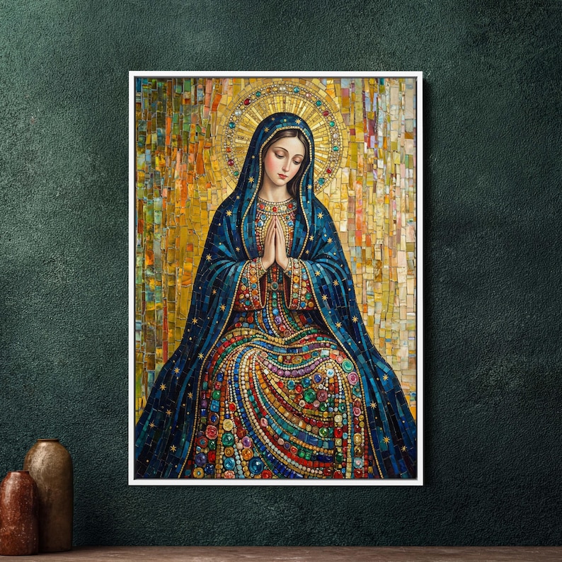Lady of Guadalupe Framed Canvas Wall Art - Large Mosaic Virgin Mary ...