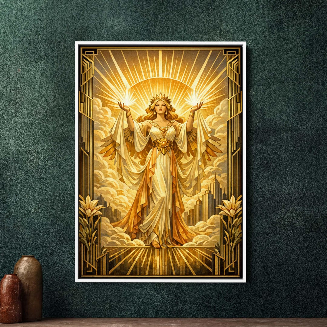 Eos Dawn Goddess Art Deco Framed Canvas, Large Greek Mythology Wall Art ...