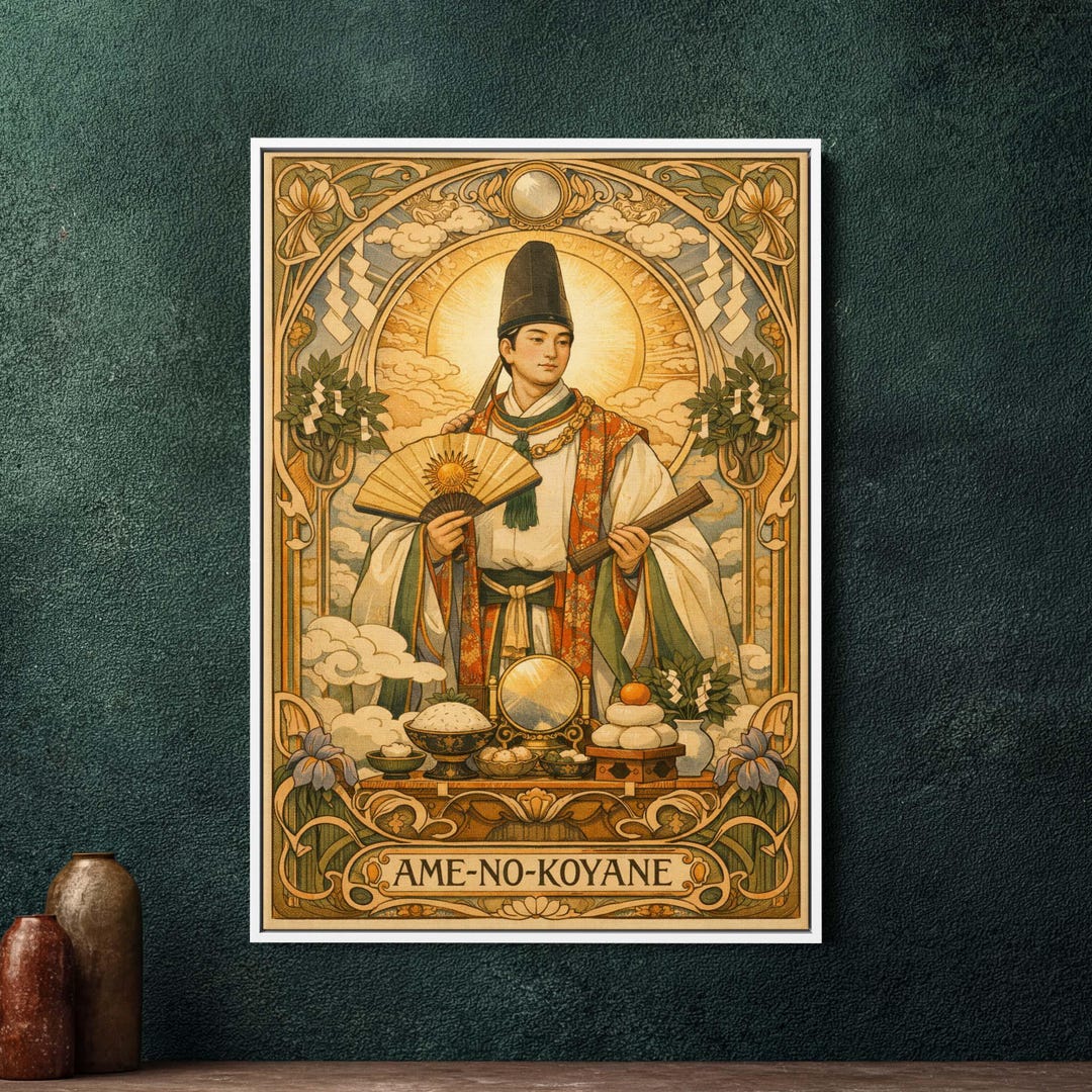 Ame-no-koyane Art Nouveau Framed Canvas Print, Large Japanese Mythology ...