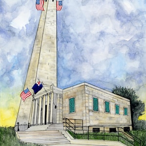 8x10in Giclee Print of the Bunker Hill Monument in Charlestown, MA. This print marks the 250th Anniversary of the Battle of Bunker Hill.