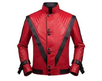 Chaqueta de cuero roja inspirada en Michael Jackson: disfraz de motociclista de los 80 para hombre, traje de cosplay hecho a mano.