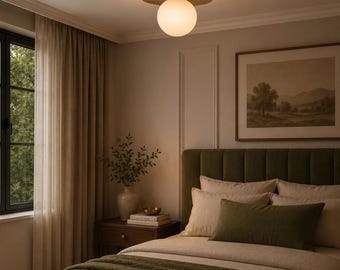 Halverwege de eeuw messing inbouwlamp, gouden bolplafondlamp, art-deco plafondarmatuur, moderne minimalistische glazen plafondlamp
