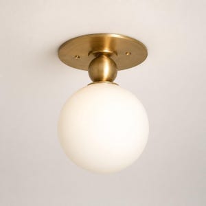 Mid-Century Modern Sphere Flush Mount, Opal Glass Globe Overhead Fixture, Minimalist Round Canopy Accent
