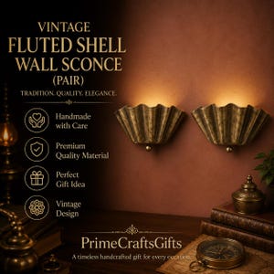 Messing schelpvormige wandlamp, wandlamp met geschulpte rand, vintage stijl uplight armatuur, handgemaakte ventilator wandlamp, warme sfeerverlichting voor de slaapkamer
