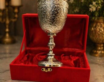 Cáliz de latón personalizado, copa de comunión medieval del rey artúrico, recipiente para vino, ritual de boda, regalo, vajilla grabada, decoración