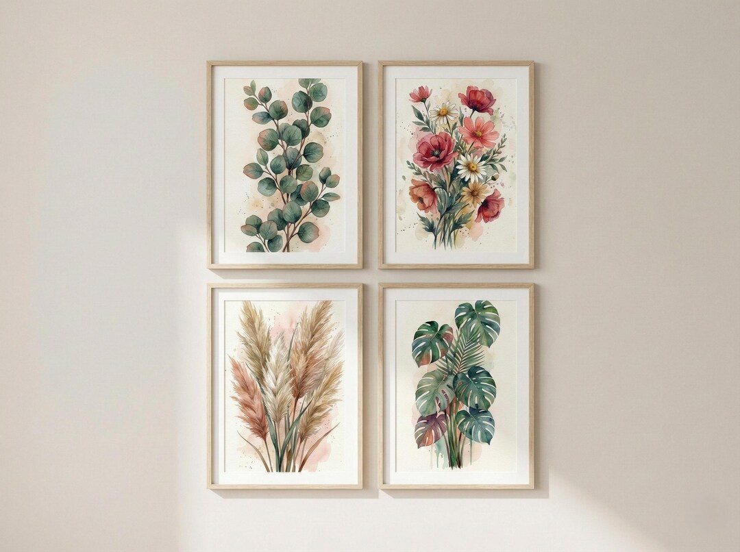 Floral Botanical Prints, Watercolor Wall Art Set (digital Download) - Etsy