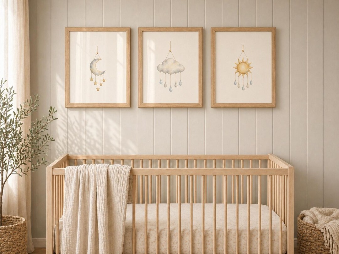 Night Sky Nursery Wall Art Set, Printable Moon Sun Cloud Prints - Etsy