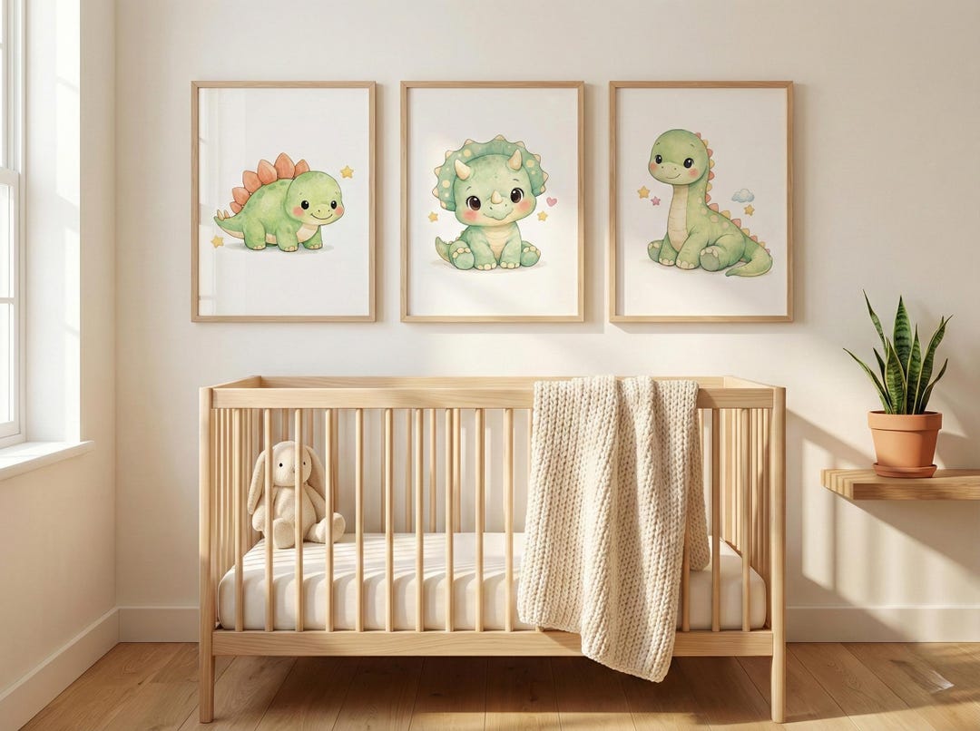 Nursery Wall Art Set Printable – Dinosaur Nursery Decor for Baby Room ...