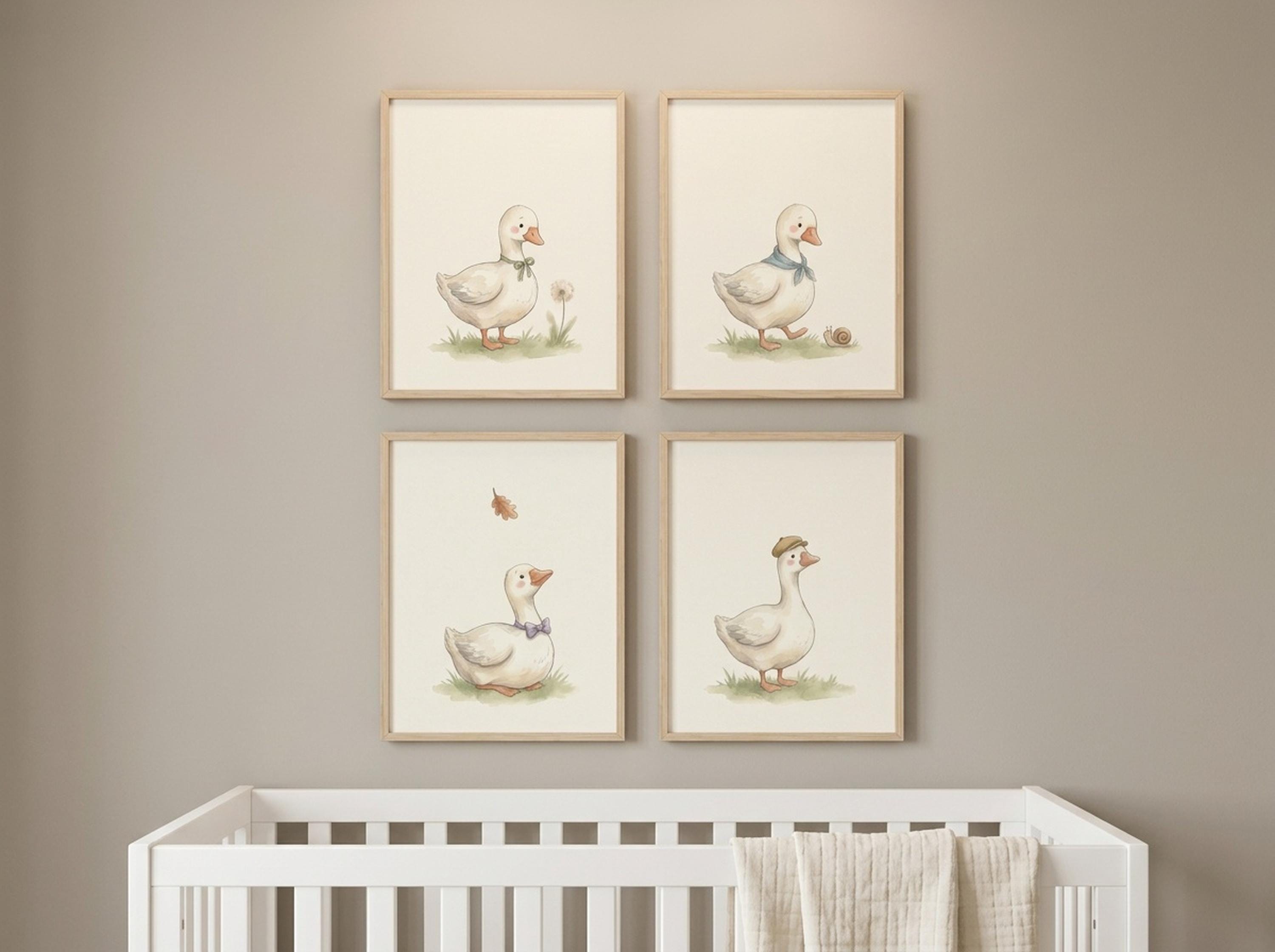 Cartoon Geese Nursery Wall Art, Pastel Goose Printable Wall Art, Set of ...