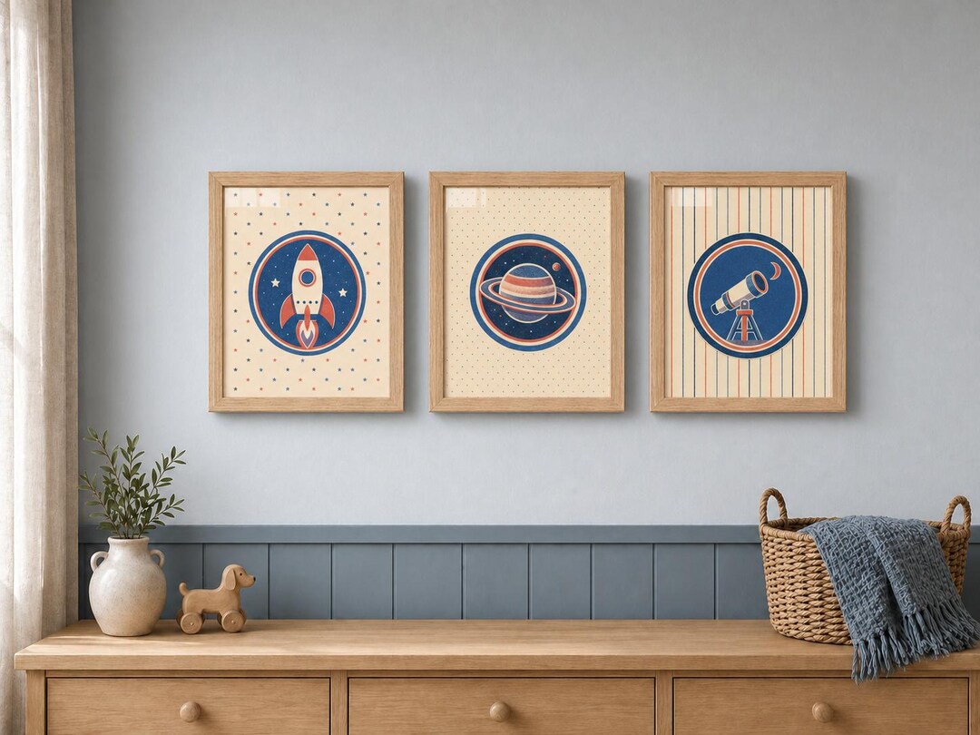 Retro Rocket Nursery Wall Art Set, Printable Space Room Decor - Etsy
