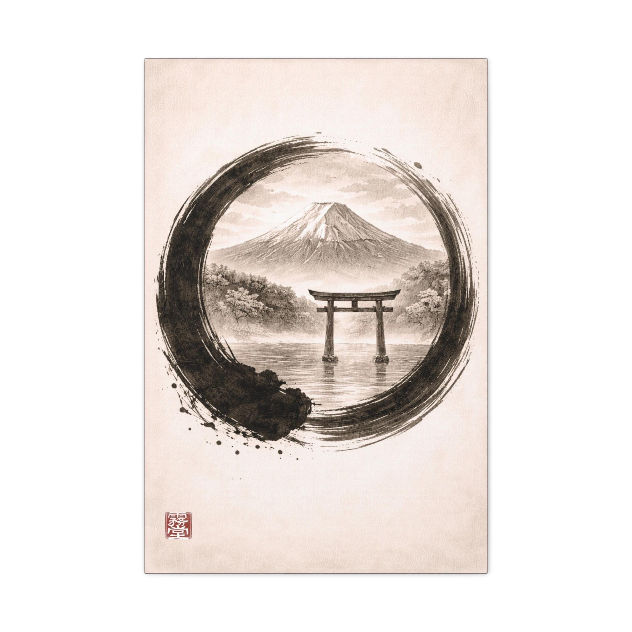 Zen Enso Mount Fuji Art Print - Japanese Torii Gate Landscape - Sumi-e ...