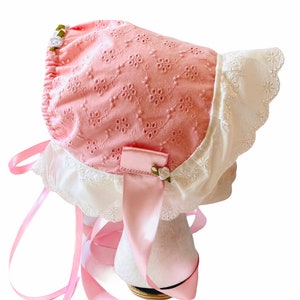 Baby bonnet Summer cap pink bonnet eyelet sun bonnet baby cap, baby sun bonnet  bonnet gift for baby baby gift baby shower gift