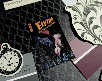 15 Piece Hand Cut Gothic Ephemera Paper Pack, Assorted Lot for Junk Journaling, Scrapbooking, Patterns, Goth, Black, Red, dark