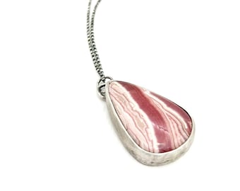 Rhodochrosite Pendant Sterling Silver Minimalist Pendant Statement Necklace