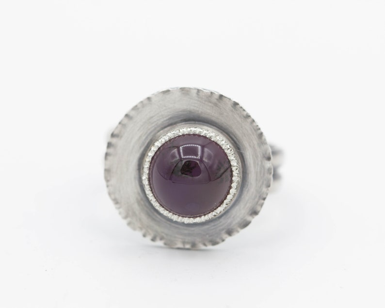 Purple Dendritic Chalcedony Ring Sterling Silver Artisan Ring Le Chien Noir Gift for Her Size 7.5