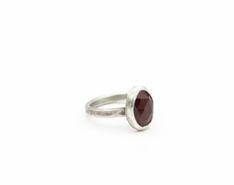 Hessonite Garnet Ring Sterling Silver Rose-cut Stone Boho Ring Size 8