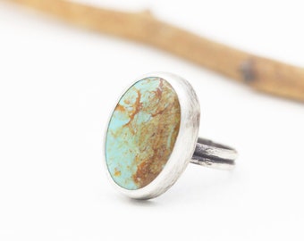 Turquoise Ring Sterling Silver Statement Ring Unisex Ring Size 7