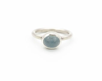 Moss Aquamarine Ring Sterling Silver Boho Ring Le Chien Noir March Birthstone Size 8.75