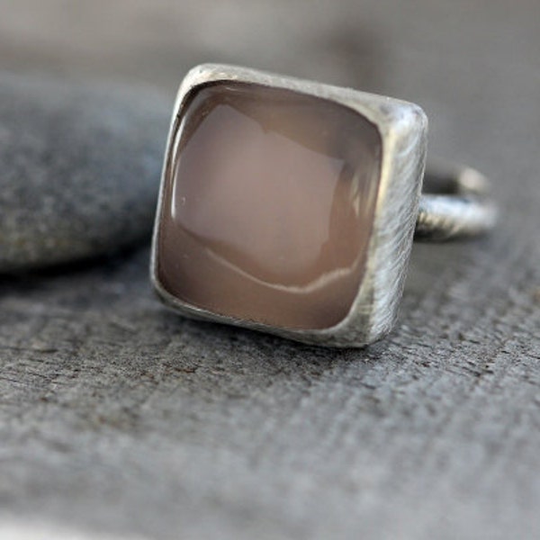 Pink Chalcedony & Sterling Ring, Translucent Gemstone, OOAK Cocktail Ring, Size 7