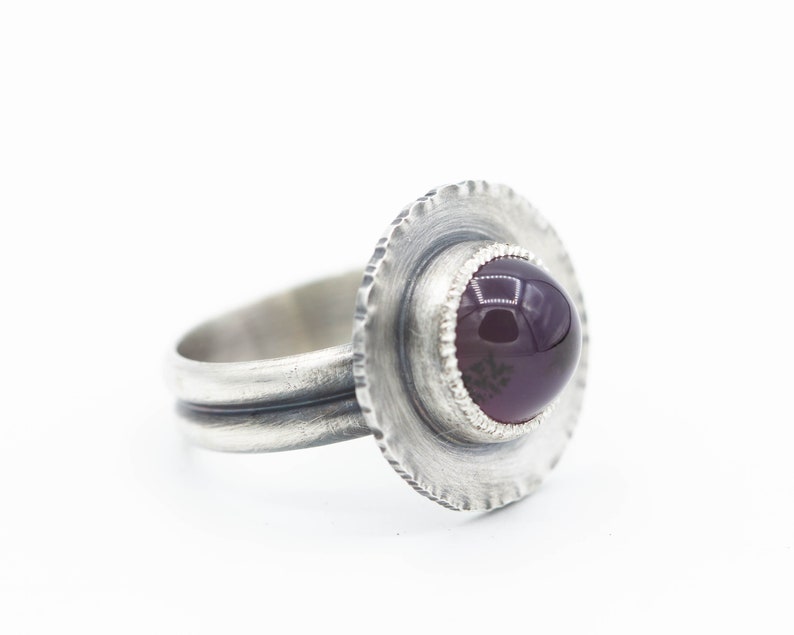Purple Dendritic Chalcedony Ring Sterling Silver Artisan Ring Le Chien Noir Gift for Her Size 7.5