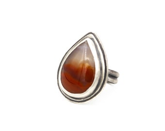 Apache Flame Agate Sterling Silver Teardrop Unique Stone Unisex Statement Ring Size 8