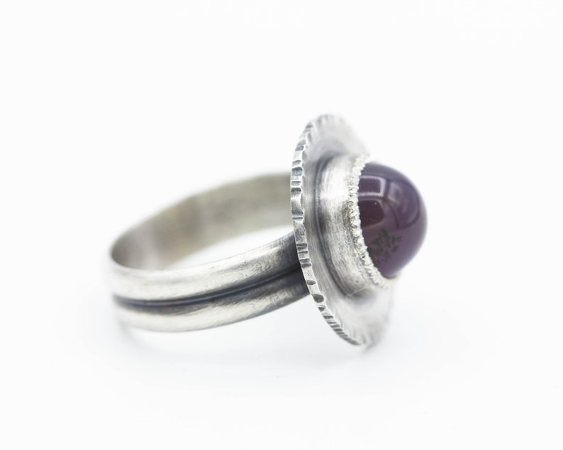 Purple Dendritic Chalcedony Ring Sterling Silver Artisan Ring Le Chien Noir Gift for Her Size 7.5