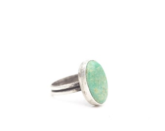 Turquoise Ring Sterling Silver Oval Statement Ring Unisex Ring Size 5.75