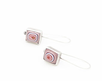 Fordite Earrings Sterling Silver Contemporary Drop Earrings