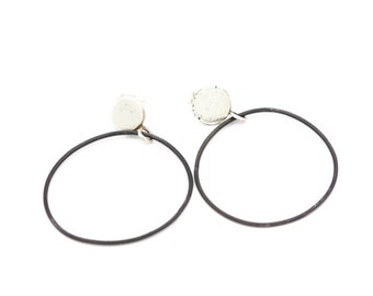 Organic Hoops Sterling and Steel Modern Earrings Black Earrings Gift for Her