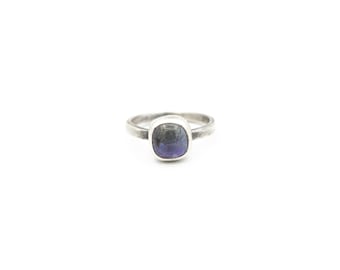 Square Tanzanite Ring Sterling Silver Duo-chromatic Stone Unisex Size 7.5