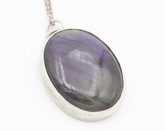 Purple Labradorite Pendant Sterling Silver Statement Pendant Necklace Le Chien Noir Unique Gift