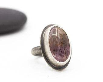 Super Seven Ring Cacoxenite Amethyst Sterling Silver Boho Jewelry Regalo único para su talla 6.5