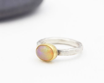 Ethiopian Opal Ring Sterling Silver 22k Gold Minimalist Ring Gift for Her Size 5